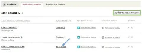 Список адресов магазин