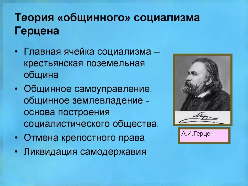 Взгляды социализма. Теория русского социализма Герцена. Основные взгляды Герцена. Теория русского крестьянского социализма герцога. Теория общественного социализма Герцена.