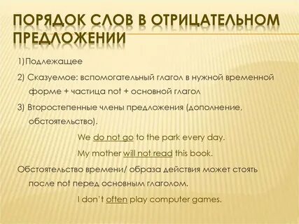 Последовательность слов в английском предложении