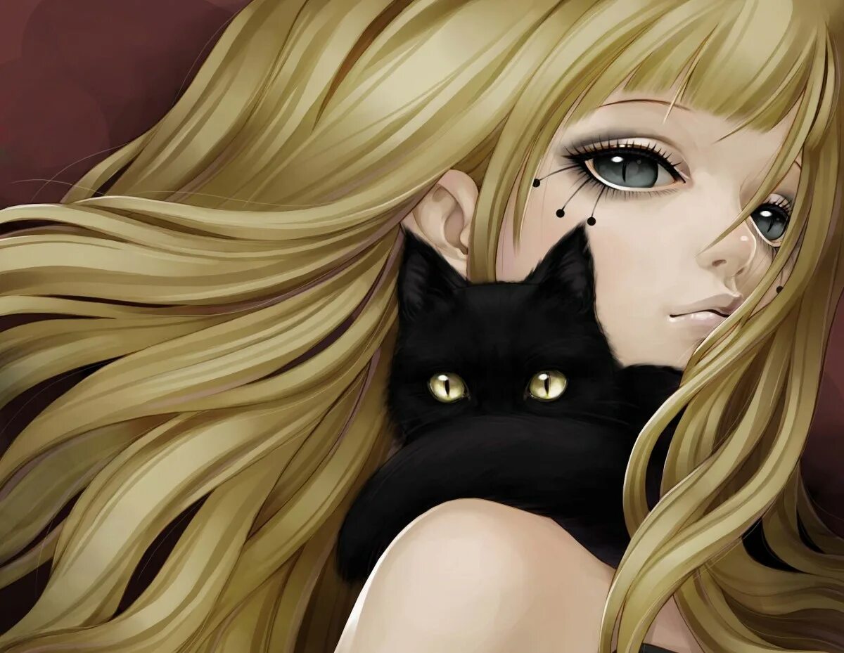 Черный кот и девочка. Картинки на аватарку для девушек. Девушка кошка.