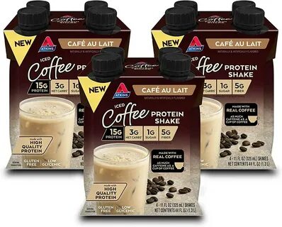 Atkins Iced Coffee Café au Lait Protein Shake, with Coffee and Protein, Ket...