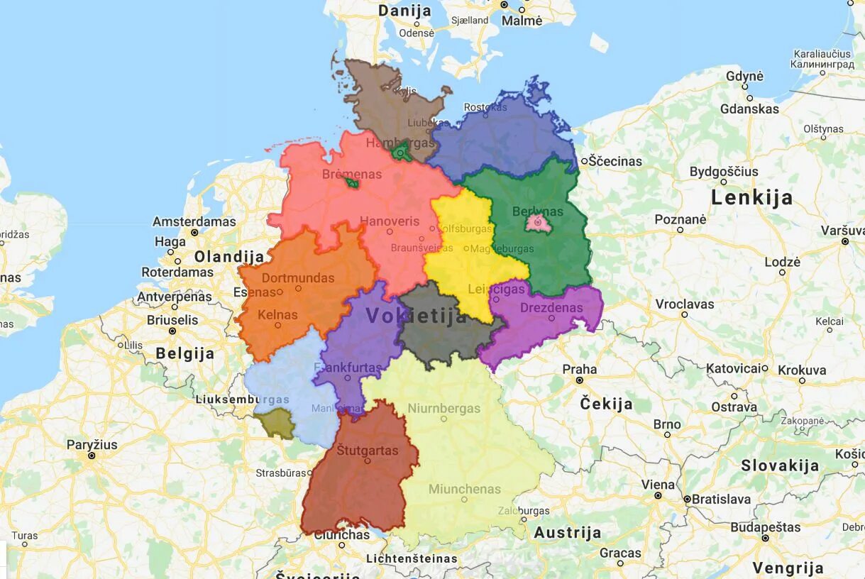 Германия на карте Европы. ФРГ на карте.