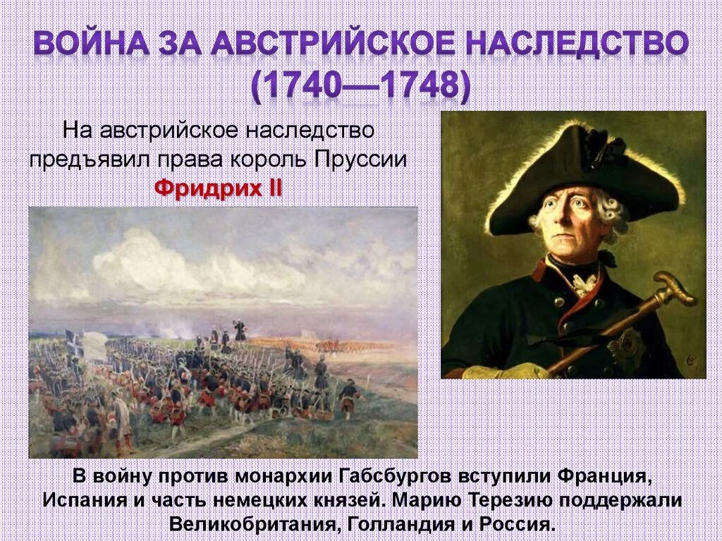 Международные отношения в 18 веке ответы. Война за австрийское наследство 1740-1748. война за австрийское наследство (1740-1748 гг.). фридрих 2 война за австрийское наследство. международные отношения в xviii в..