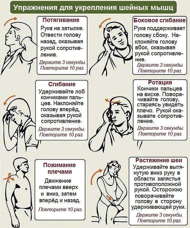 Можно ли греть остеохондроз. Упражнения для укрепления мышц шеи при остеохондрозе. лфк для мышц шеи при шейном остеохондрозе. шейный хондроз упражнения для шеи. комплекс упражнений от остеохондроза шейного отдела позвоночника.