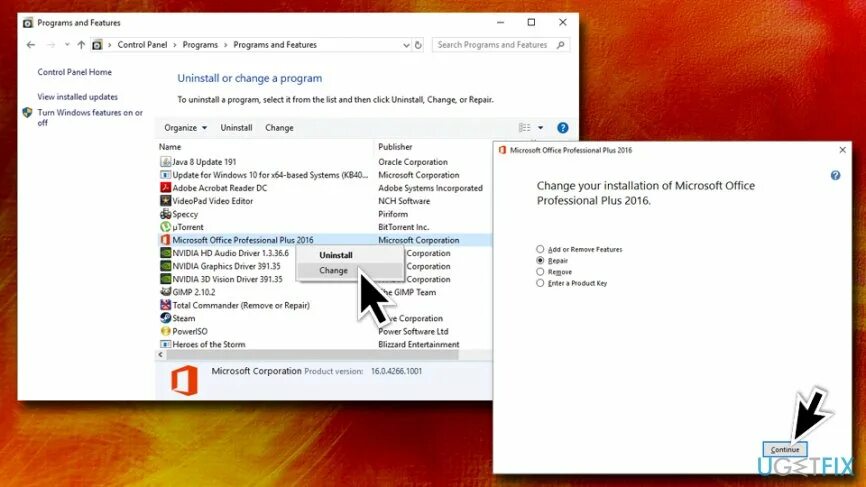 Ошибка приложения winword. Установка ms office. microsoft office ошибка. control panel &gt; programs and features &gt; microsoft office 2010, правая кнопка мыши &gt; change &gt; repair. winword.exe.