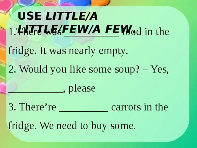 Предложения с little и few. Few a few little a little. There was little a little few a few. A few a little упражнения. A few a little things