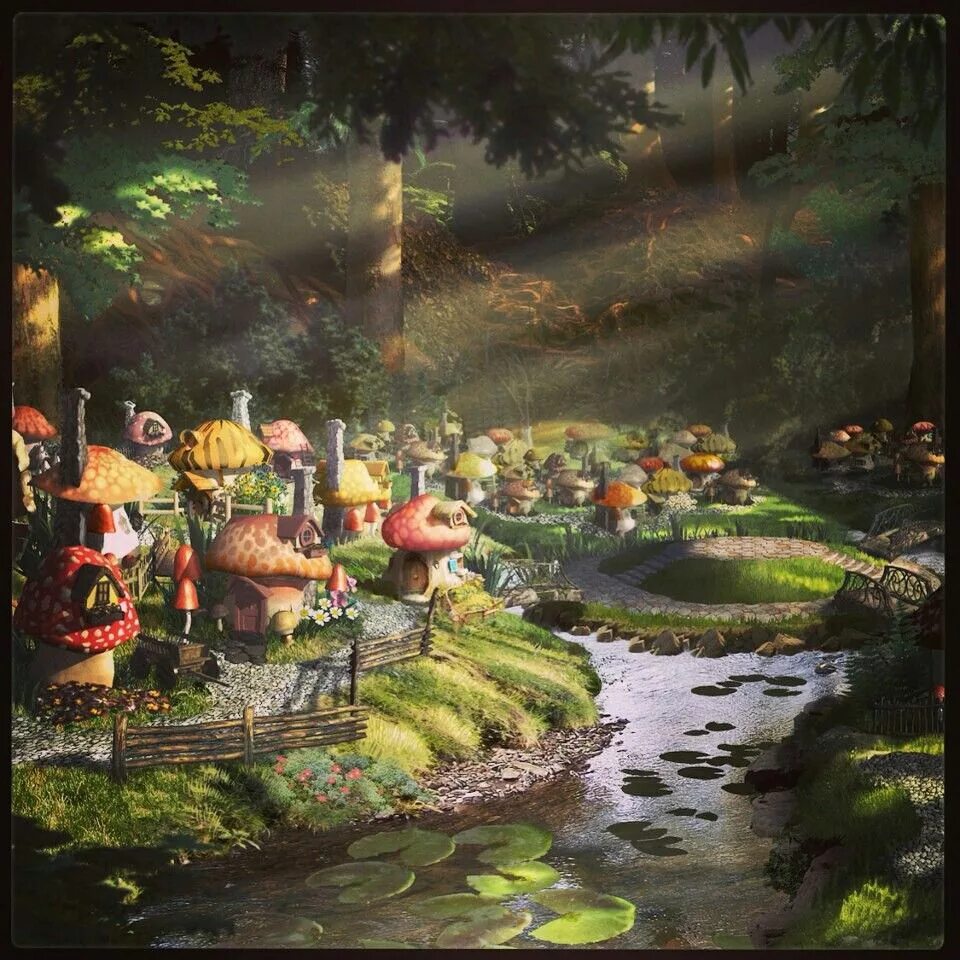 Fairy village. Волшебная деревня. Деревня в волшебном лесу. Сад эльфов. Деревня смурфиков анимация.