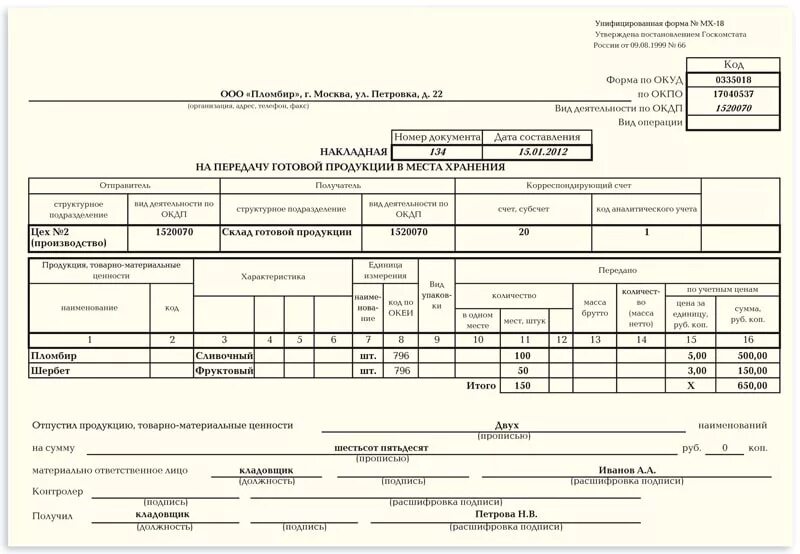 МХ-18 накладная на передачу готовой продукции. Накладная по форме МХ-18. Форма МХ-18 накладная на передачу. Накладная на передачу ГП МХ-18.