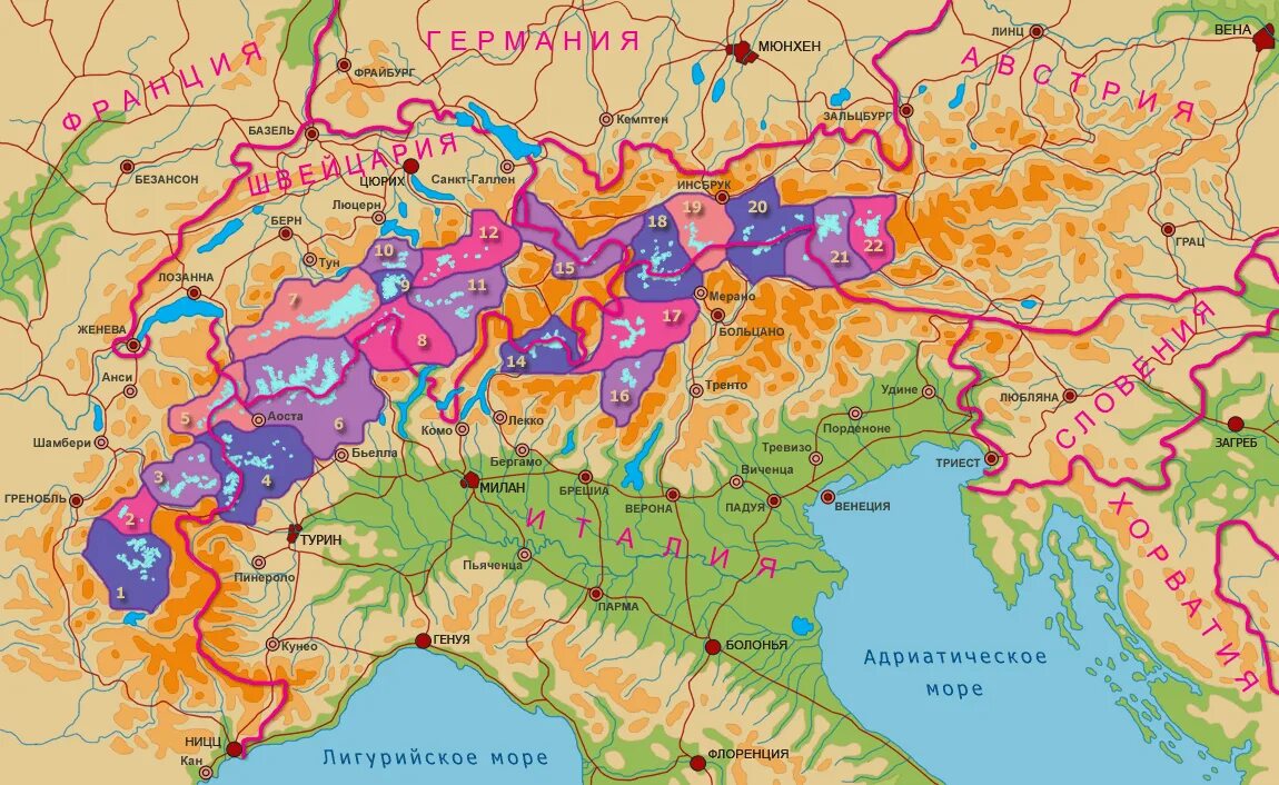 Горные территории евразии. Горы Альпы на карте России. Местоположения на карте горы Альпы. Горы Альпы на физической карте Евразии.