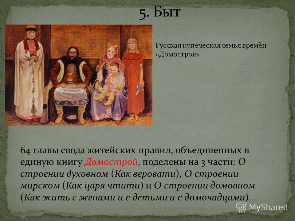 1901. Порядок быта по домострою. Маковский. Домострой. Домострой семья.