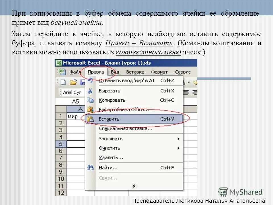 Буфер обмена. Операции с буфером обмена.