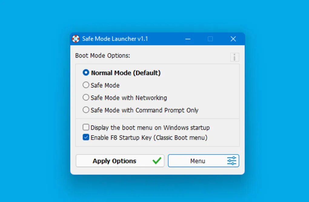 Launch safe mode. Launch safe mode
