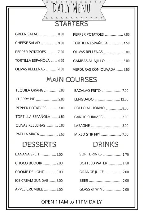 Starter main course. Меню на английском языке. английское меню starters. starter main course dessert. menu starter main course.