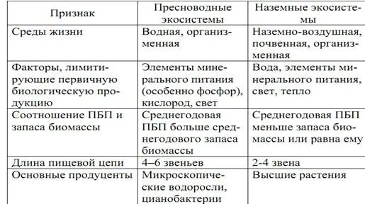 В чем различие естественных и антропогенных. Сравнение водной и наземной экосистемы. Водные и наземные экосистемы сравните. Сходства наземной и водной экосистемы. Экосистема таблица.