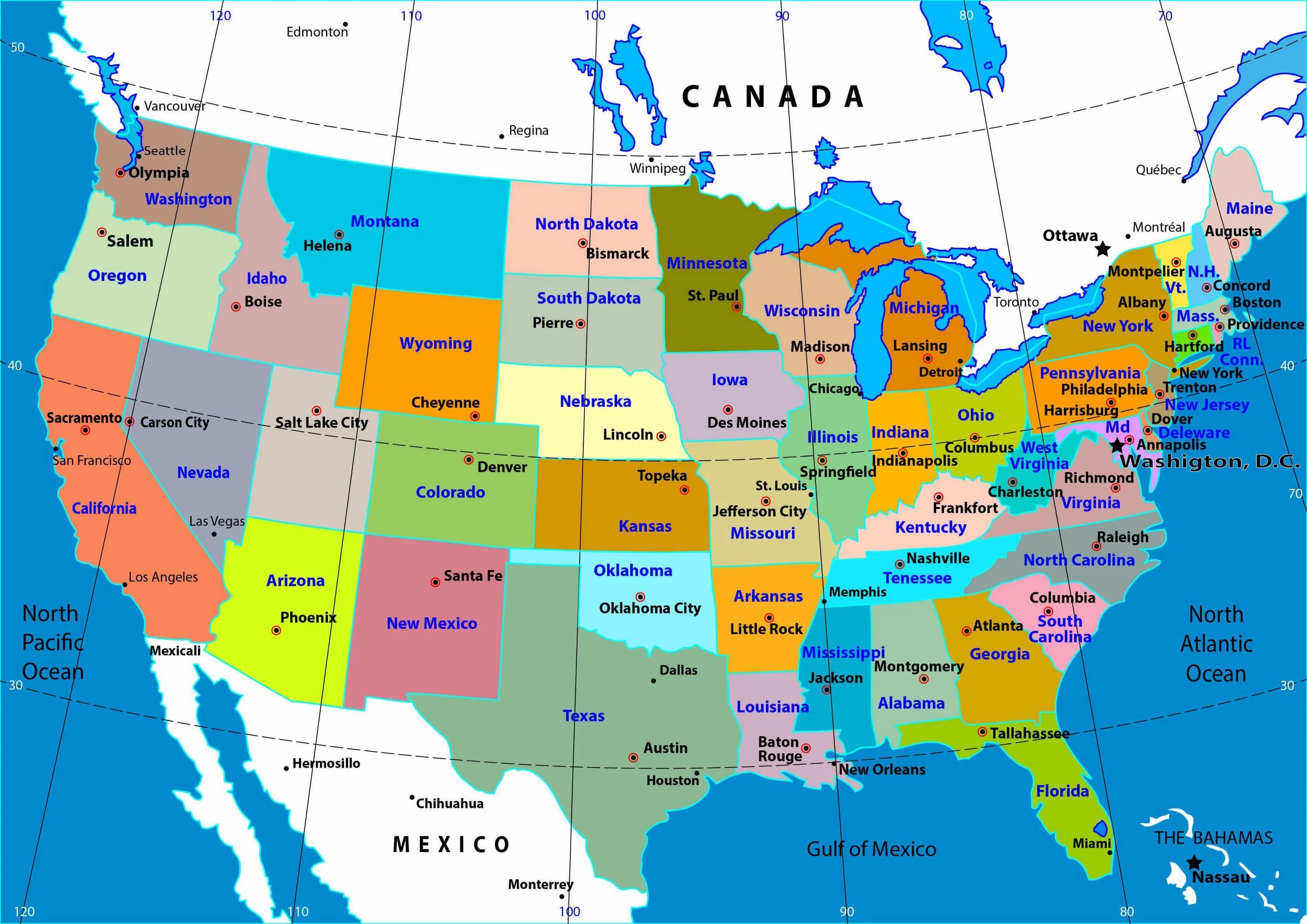 Карта США. USA Map with States and Capitals. Карта США со Штатами. Us States Map with Capitals. Usa states capitals