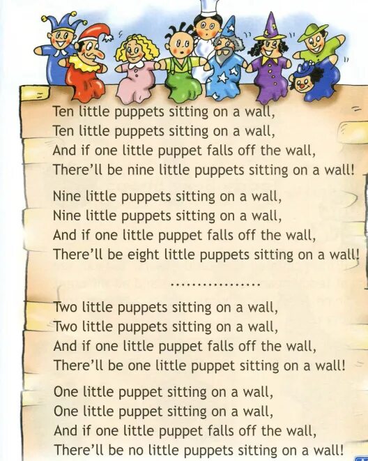 Little puppets перевод. Ten little Puppets. Ten little Puppets sitting on a. Ten little Puppets песенка текст. Ten little стр 91.