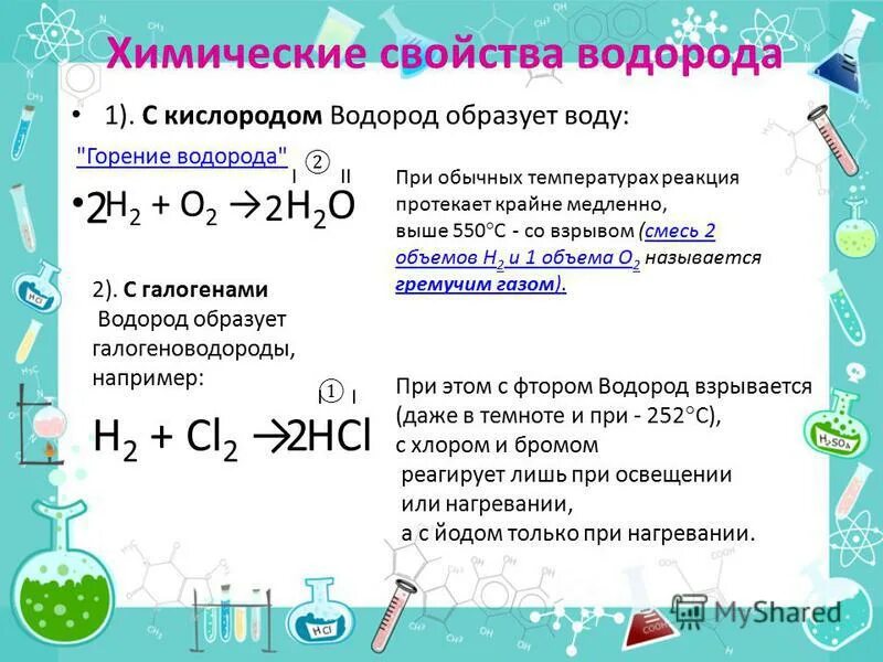 При горении водорода образуется