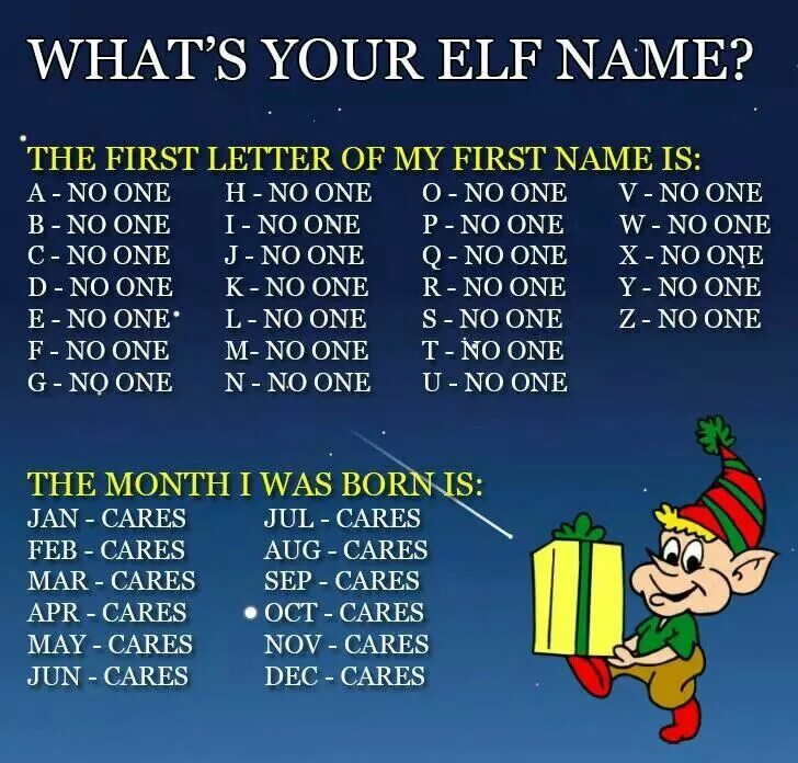 Your Elf name. What is your Elf name. Имена эльфов Санты. What's your Elf name. What s your first