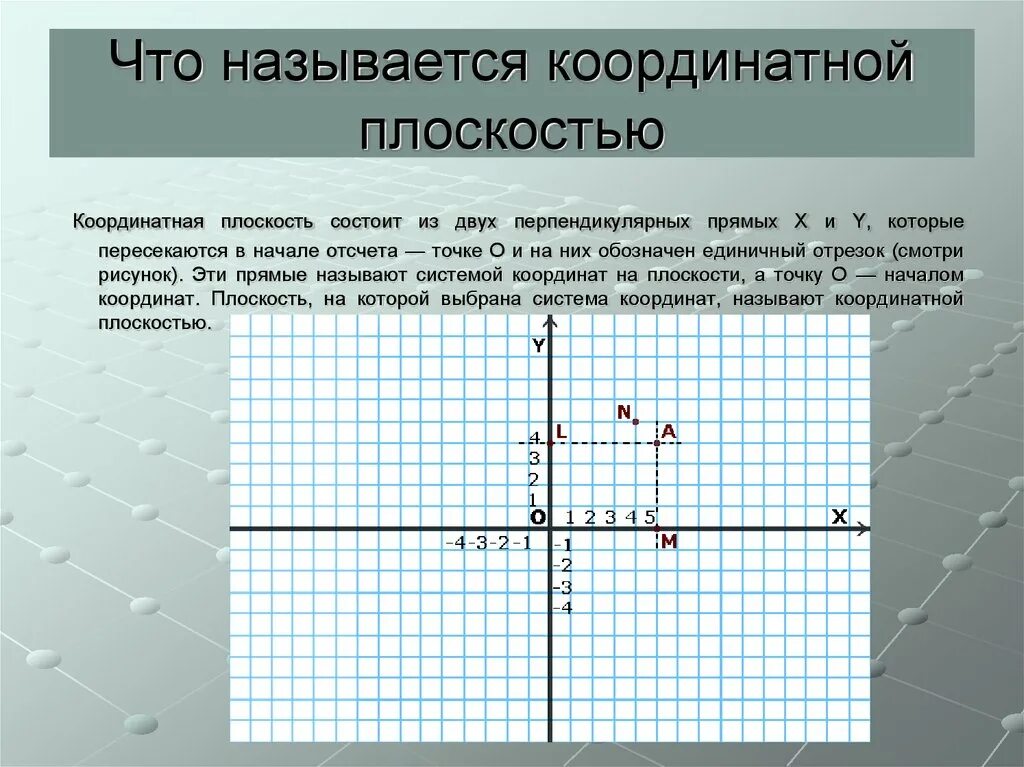 Две перпендикулярные координатные прямые. Координатная плоскость с координатами. Прямые на координатной плоскости. Единичный отрезок на координатной плоскости. Названия координатной плоскости.