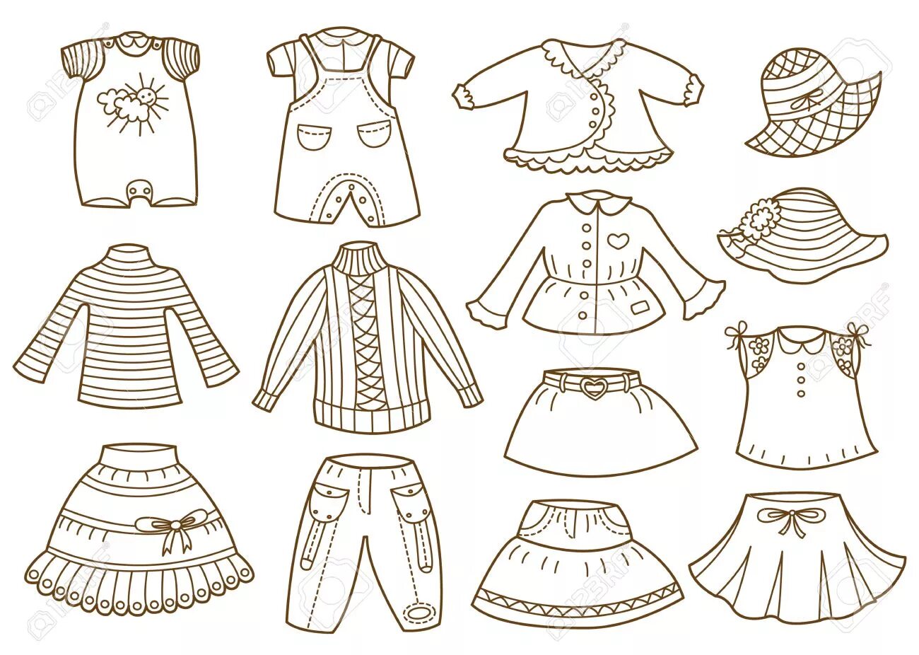 Одежда клипарт. Эскизы разных видов одежды. Раскраска одежда. Как называется шаблон для одежды. Одежда карточки для детей.