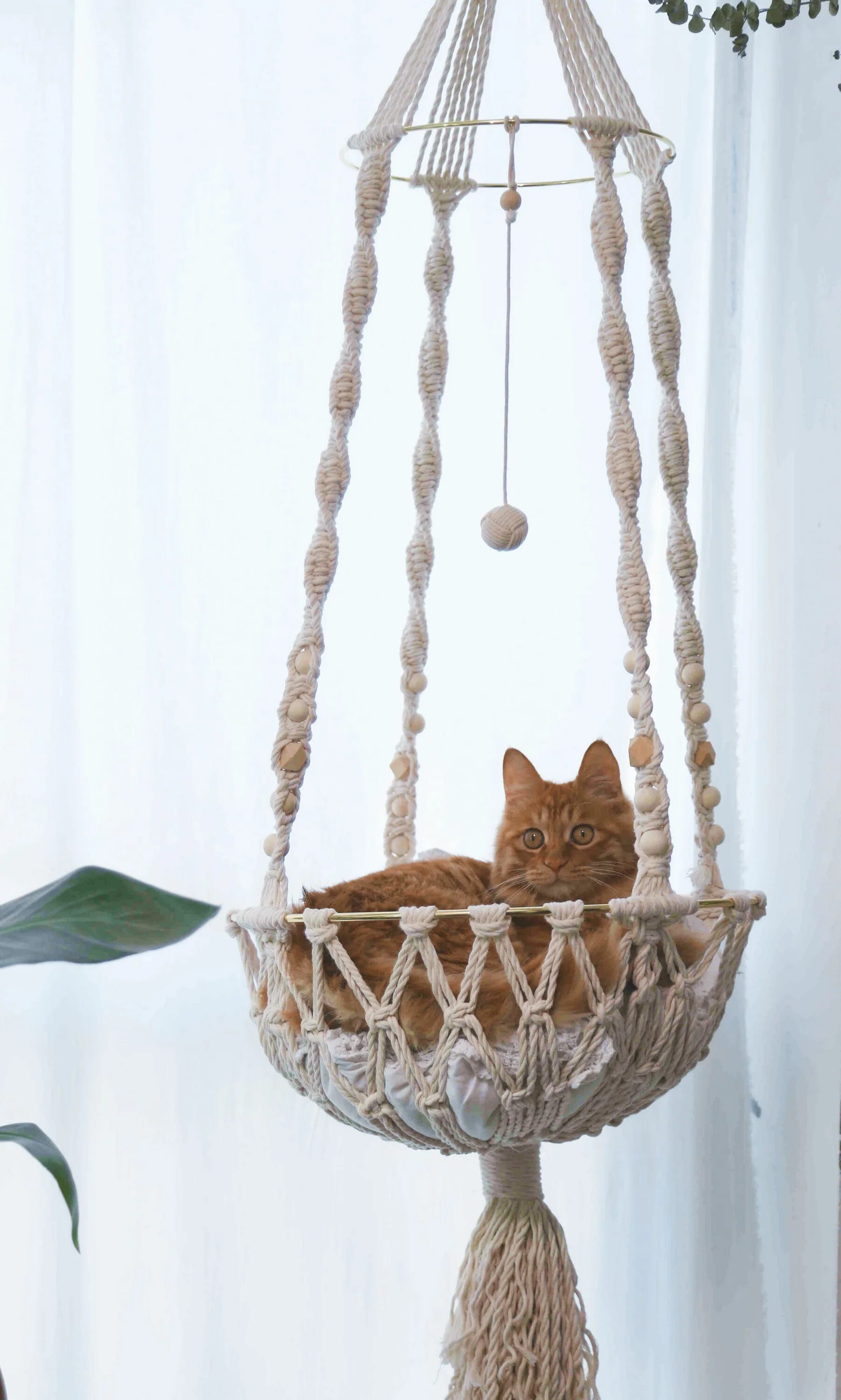 Макраме кот. Подвесной гамак для кошек. подвесная лежанка для кошек. плетеный гамак для кошки. подвесная лежанка для кошек макраме.