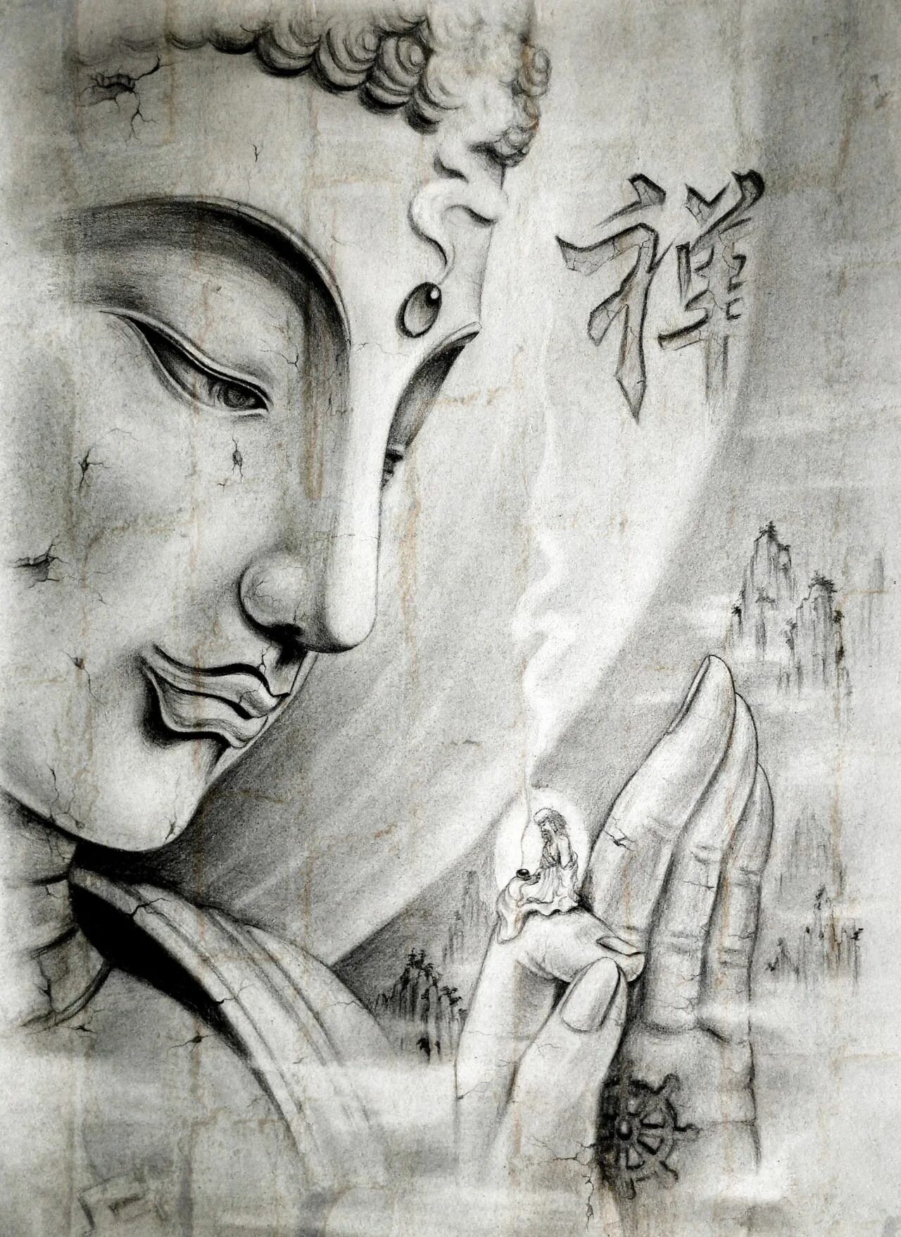 Рука буда. Картина в буддийском стиле. Будда Графика. Будда эскиз. Тату Будда.