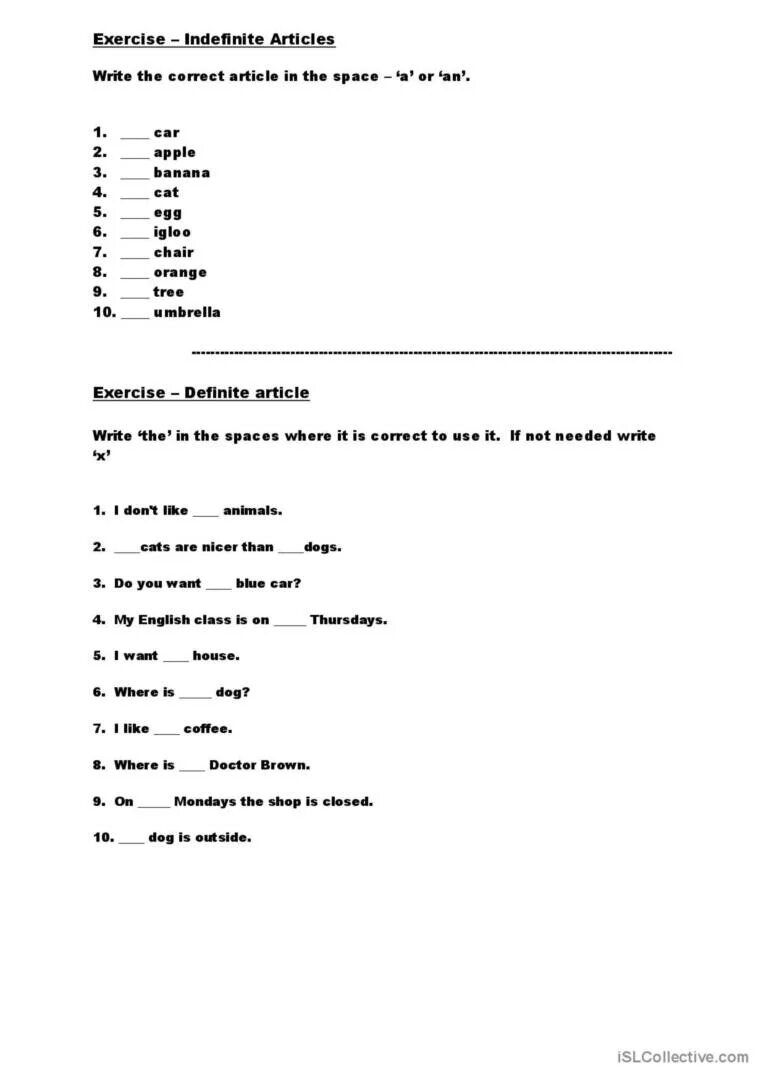 Articles exercises. Articles exercises