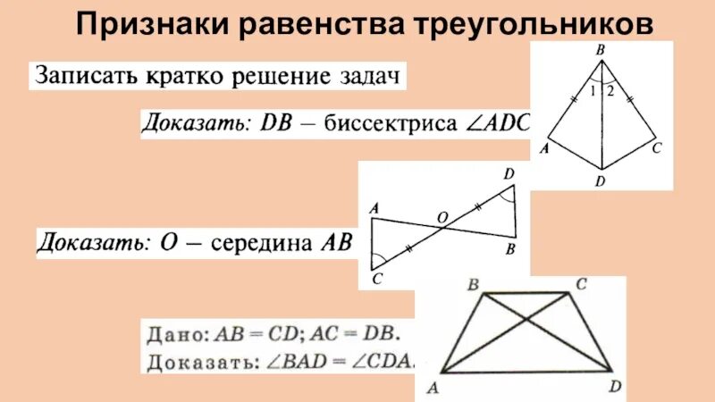 3 признака равенства треугольников 7 класс геометрия