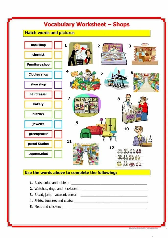 Магазины англ задания. Shops and shopping задания. Магазин Vocabulary Worksheets. Виды магазинов на английском языке Worksheets.