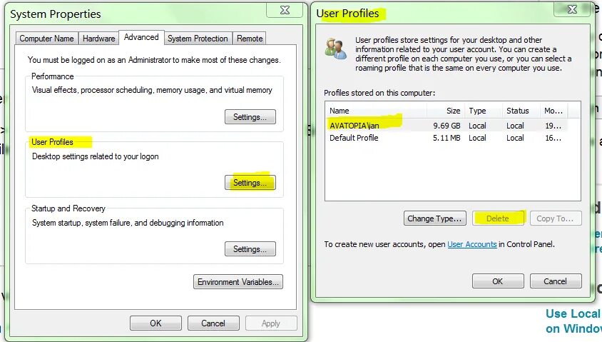 Профиль пользователя ПК. Computer - properties - Advanced System settings. Процесс удаления профиля пользователя. Выбор профиля пользователя виндовс. Advanced users