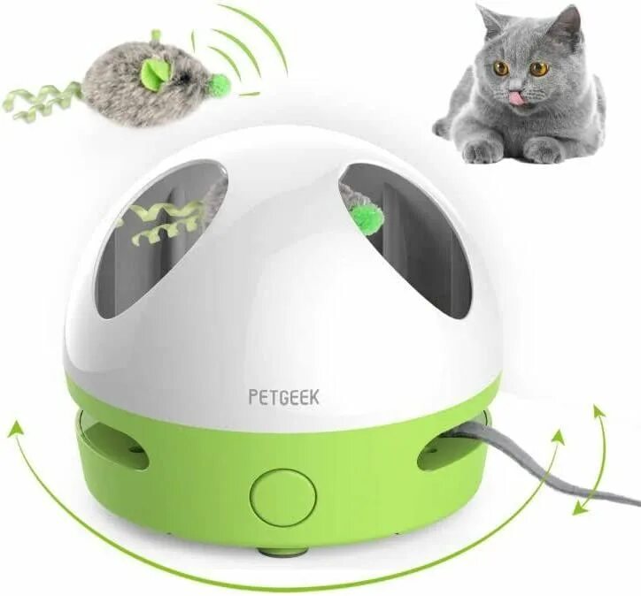 PETGEEK интерактивная игрушка. Игрушка для кошки. Игрушка для кошек с прячущимися мышами. Интерактивная игрушка для кошек-PETGEEK-Running Smart. Мышь со звуком для кошек