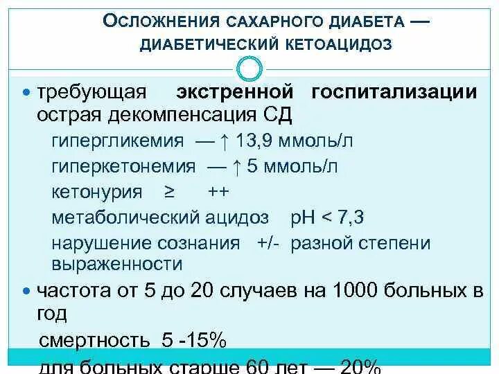 Сколько живут с диабетом 1. Виды осложнений сахарного диабета. Острые осложнения СД 1 типа. Декомпенсированный сахарный диабет. Показания для госпитализации при сахарном диабете.