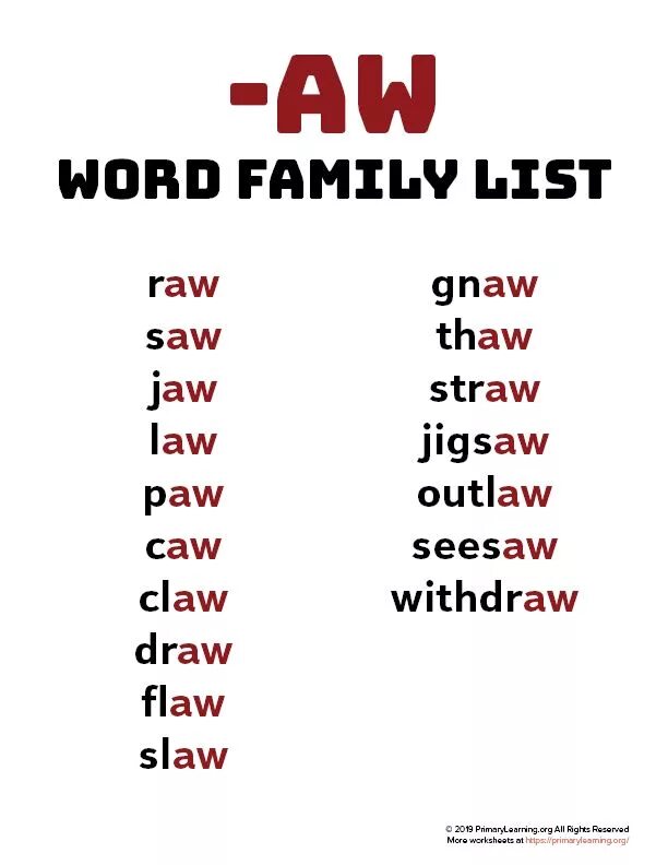 Family Words. All Family Words. Oi Word Family. Words with AW. Words org