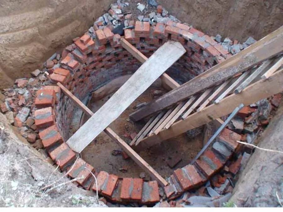 Копание колодца. Круглая яма. Кирпичный канализационный колодец. Круглый колодец из кирпича. Круглая яма.