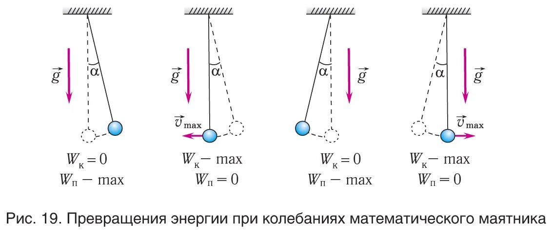 В какой точке максимальная потенциальная энергия. Механическая энергия математического маятника. Энергия колебаний пружинного маятника. Превращение энергии при механических колебаниях пружинного маятника. Закон сохранения энергии при колебаниях математического маятника.