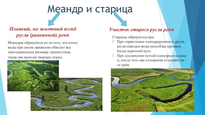 Реки образуются в результате. У реки Меандр и Старица. Меандры и старицы. Меандры реки. Меандр русло реки.