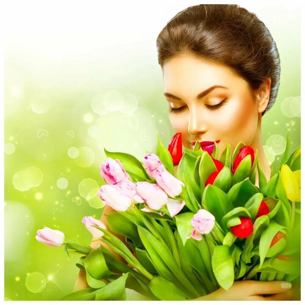 Bir marta. Девушка с тюльпанами. Женщина с цветами.