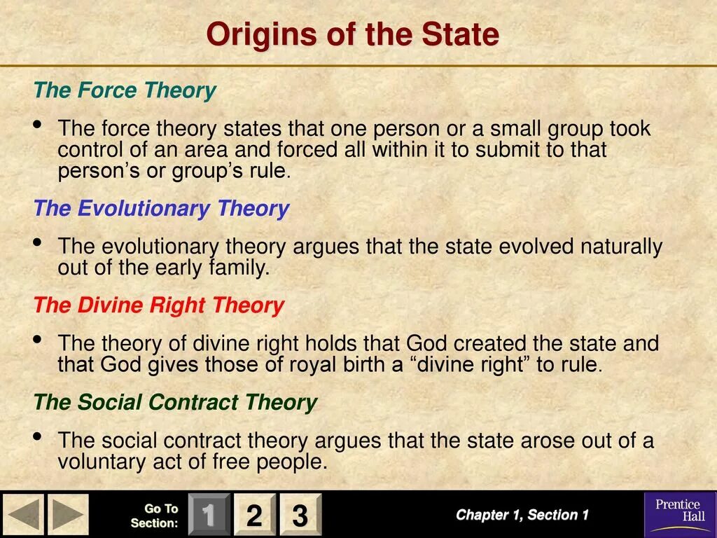 State of Origin. Theories of State Origin. Force Theory. State theory