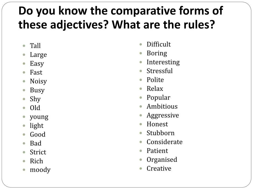 Shy Comparative and Superlative. Comparatives and Superlatives. Positive Comparative Superlative. Shy Comparative and Superlative forms.