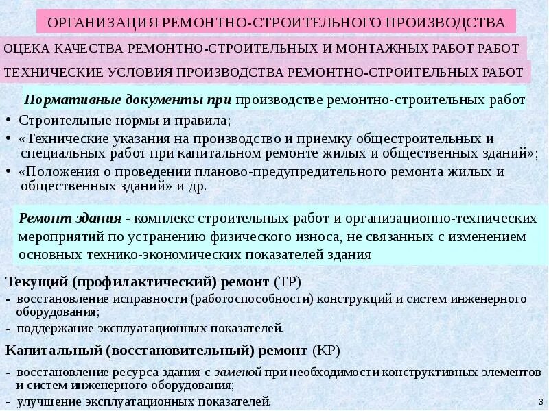 Организации ремонтного производства. Технические мероприятия при организации ремонтных работ. Условия производства работ. Восстановительный ремонт здания это. Способы производства ремонтных работ.