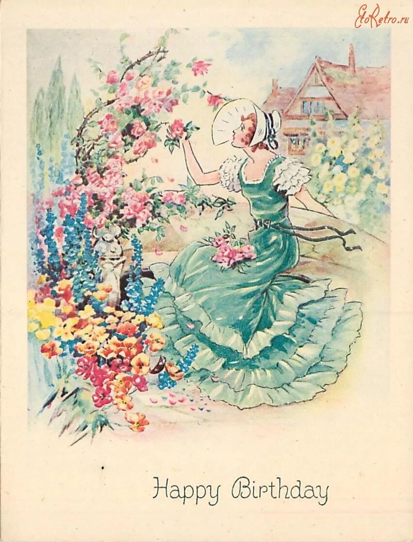 Винтажная открытка. С днем рождения девушке ретро. Винтажные открытки. Старинные открытки с днем рождения. Модные открытки.