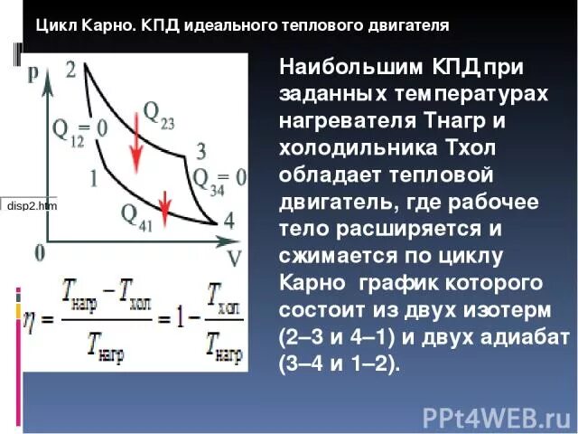 Цикл Карно холодильник и нагреватель. Тепловые машины цикл Карно. Цикл Карно две изотермы две адиабаты. Цикл Карно температура холодильника. Температура нагревателя идеальной теплового двигателя 127