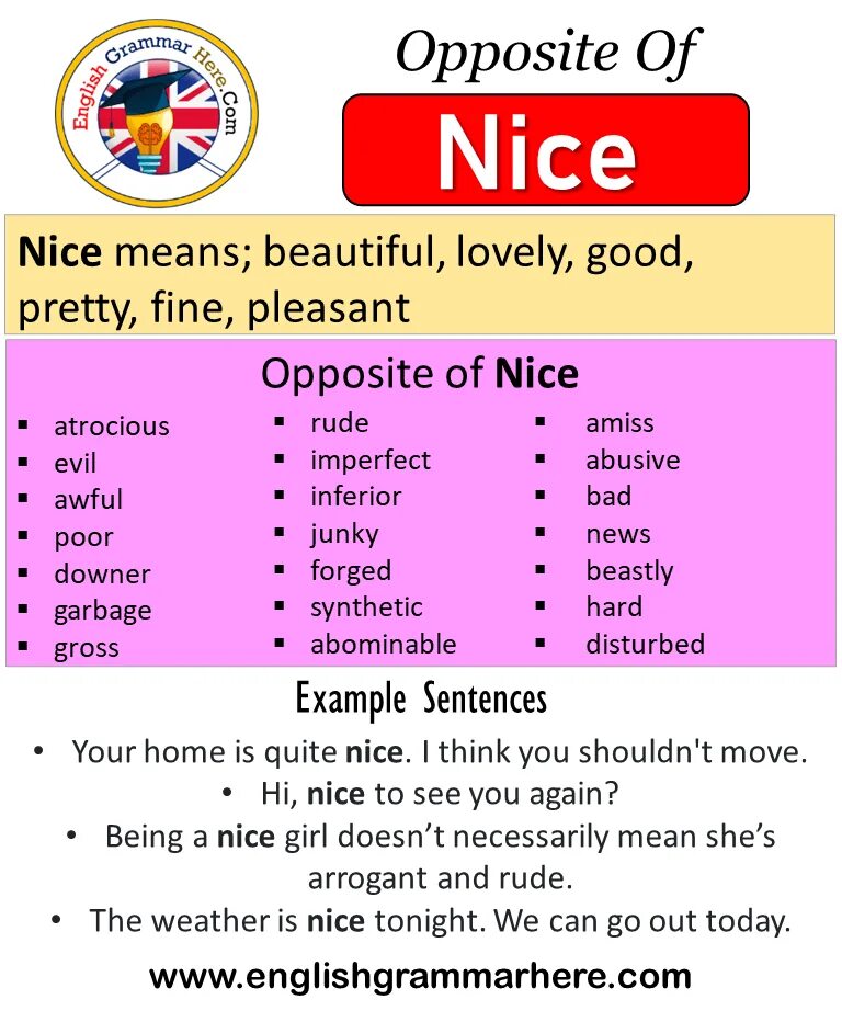 Nice opposite. Opposite of mean. Nicer opposite. Nice антоним на английском. Opposite of each