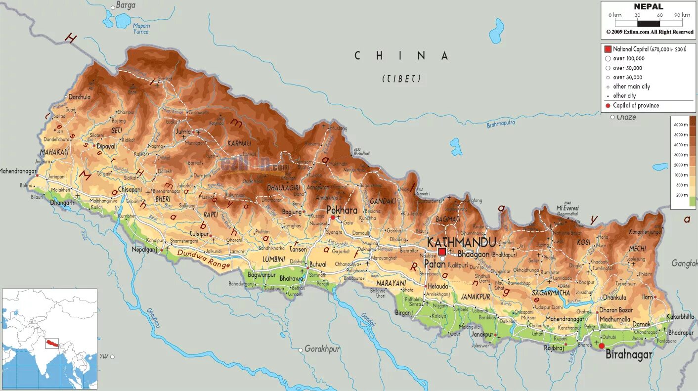 Где находится эверест в какой стране показать. Тибет и Гималаи на карте. Горы Непала на карте. Непал географическая карта.