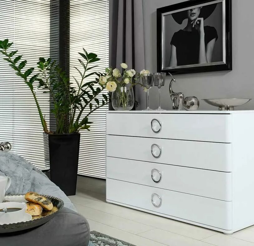 Comò 3 cassetti bianco laccato opaco con top legno o cemento - Art 1910 Decoraci