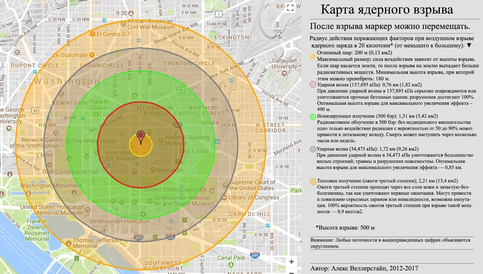 Радиус поражения ядерной боеголовки