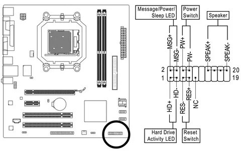 Подключение передней панели к материнской плате msi