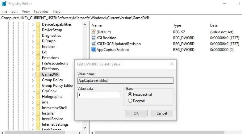 Currentversion internet settings. Hkey_current_user software. gamedvr_enabled dword. appcaptureenabled dword. hkey_current_user\software\microsoft\windows\currentversion\themes\personalize.