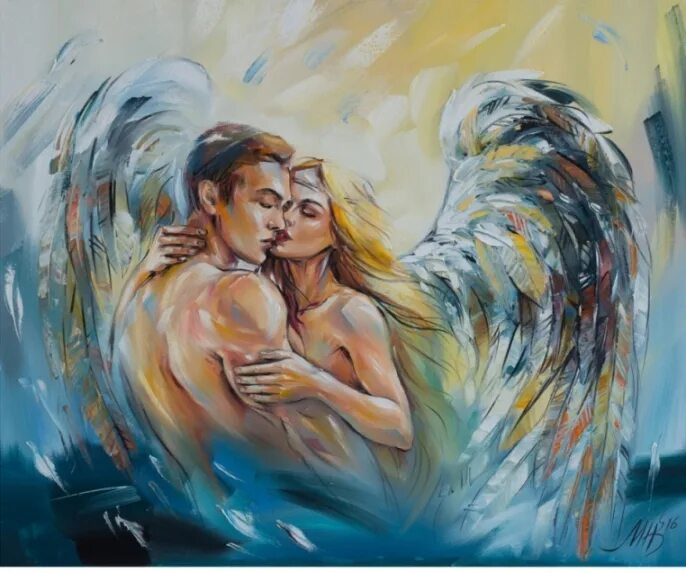Женщина ангел обнимает мужчину. Живопись любовь. Любовь в современной живописи. Ангелы любви мужчина и женщина. На крыльях любви 2