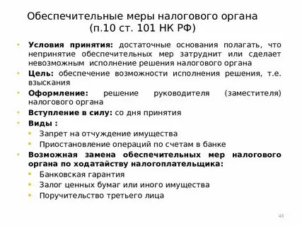 Ст 101 нк обеспечительные меры